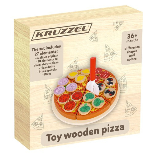 Dřevěná Pizza do dětské kuchyňky Sada s doplňky Pizza na krájení 00022471